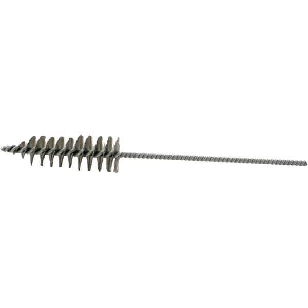 Brush Research Mfg. - 1.2" Diam Helical Stainless Steel Tube Brush - Single Spiral, 0.006" Filament Diam, 3-3/4" Brush Length, 10-1/2" OAL, 0.22" Diam Plastic Handle Shank - Exact Tool & Supply