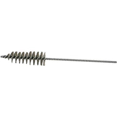 Brush Research Mfg. - 1.2" Diam Helical Stainless Steel Tube Brush - Single Spiral, 0.006" Filament Diam, 3-3/4" Brush Length, 10-1/2" OAL, 0.22" Diam Plastic Handle Shank - Exact Tool & Supply