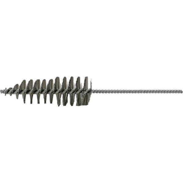 Brush Research Mfg. - 1-5/8" Diam Helical Stainless Steel Tube Brush - Single Spiral, 0.006" Filament Diam, 4-3/4" Brush Length, 10-1/2" OAL, 0.245" Diam Plastic Handle Shank - Exact Tool & Supply