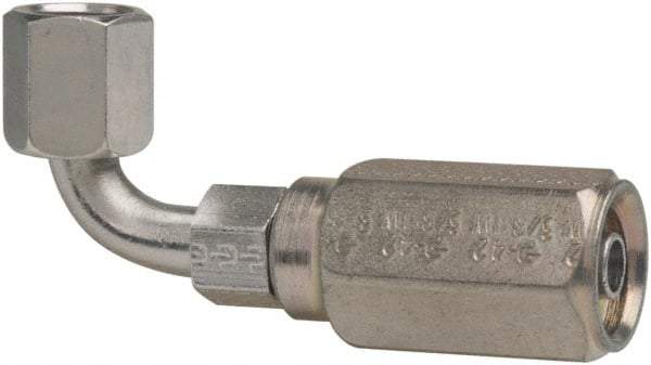 Parker - 9/16-18 Female JIC Steel Hydraulic Hose Female JIC Swivel & 90° Elbow & Short Drop - 5,000 psi, -6 Hose Size, 3/8" Hose Diam - Exact Tool & Supply