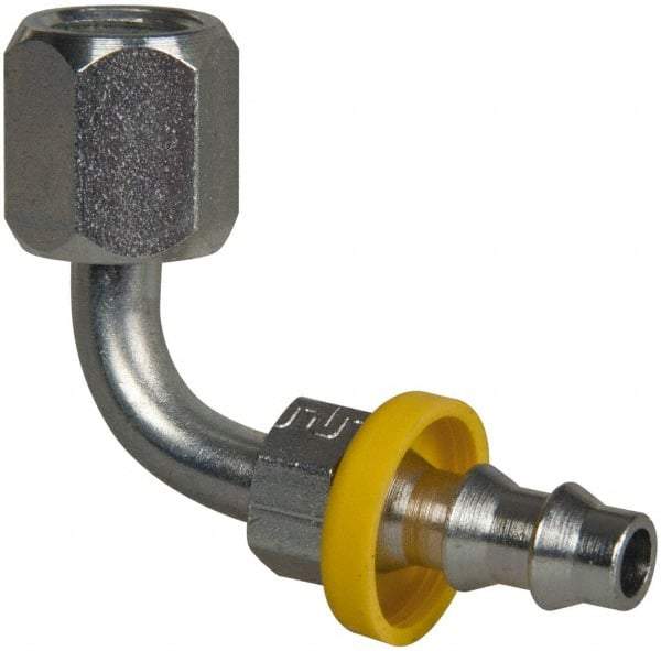 Parker - 7/16-20 Female JIC Steel Hydraulic Hose Female JIC Swivel & 90° Elbow & Short Drop - -4 Hose Size, 1/4" Hose Diam, Series 82 - Exact Tool & Supply
