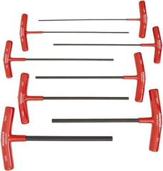Bondhus - 8 Piece T-Handle Cushion Grip Hex Key Set - Hex Range 2 to 10mm, 9" OAL, Protanium High Torque Steel - Exact Tool & Supply