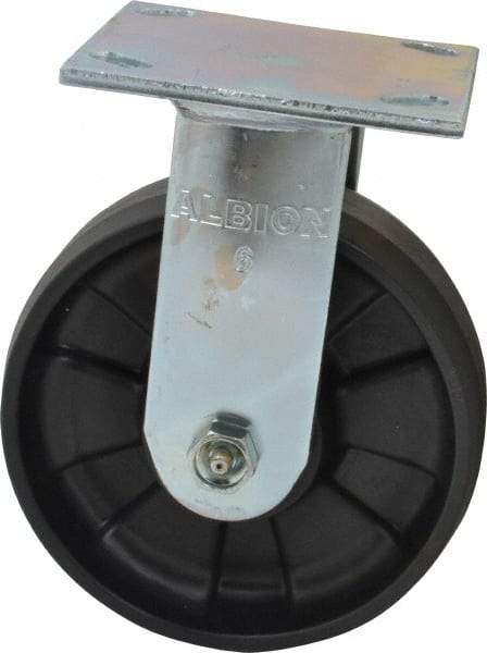 Albion - 6" Diam x 2" Wide x 7-1/2" OAH Top Plate Mount Rigid Caster - Glass Filled Nylon, 1,200 Lb Capacity, Roller Bearing, 4 x 4-1/2" Plate - Exact Tool & Supply
