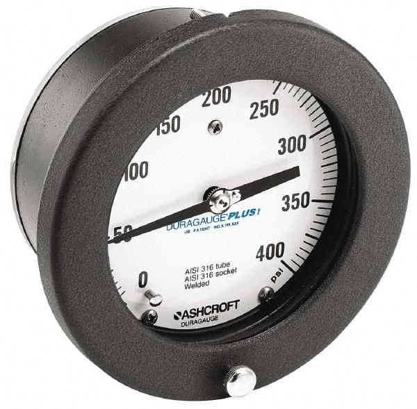 Ashcroft - 4-1/2" Dial, 1/4 Thread, 30-0-300 Scale Range, Pressure Gauge - Center Back Connection Mount, Accurate to 0.5% of Scale - Exact Tool & Supply