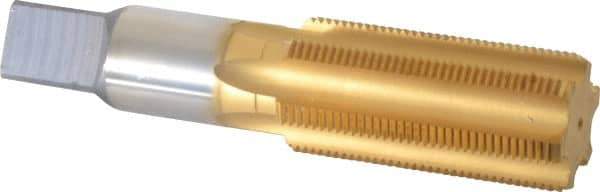 Made in USA - 1-3/8 - 12 UNF 3B 6 Flute TiN Finish High Speed Steel Straight Flute Standard Hand Tap - Bottoming, Right Hand Thread, 6-1/16" OAL, 3" Thread Length, H4 Limit, Oversize - Exact Tool & Supply