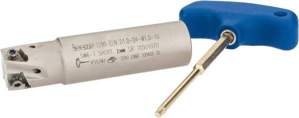 Iscar - 1" Cut Diam, 0.394" Max Depth of Cut, 1" Shank Diam, 4" OAL, Indexable Square Shoulder End Mill - T290 LN.T 1004 Inserts, Weldon Shank, 90° Lead Angle, Through Coolant, Series SumoMill - Exact Tool & Supply