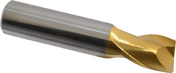 Hertel - 1/2", 5/8" LOC, 1/2" Shank Diam, 2-1/2" OAL, 2 Flute, Solid Carbide Square End Mill - Single End, TiN Finish, Spiral Flute, 30° Helix, Centercutting, Right Hand Cut - Exact Tool & Supply