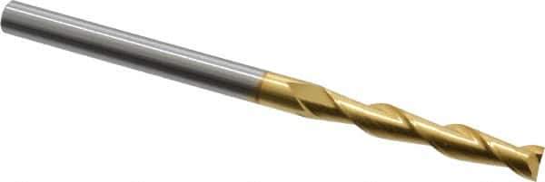 Hertel - 1/4", 1-1/2" LOC, 1/4" Shank Diam, 4" OAL, 2 Flute, Solid Carbide Square End Mill - Single End, TiN Finish, Spiral Flute, 30° Helix, Centercutting, Right Hand Cut - Exact Tool & Supply