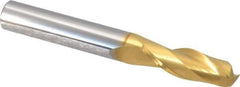Hertel - 3/8", 1-1/8" LOC, 3/8" Shank Diam, 3" OAL, 2 Flute, Solid Carbide Square End Mill - Single End, TiN Finish, Spiral Flute, 30° Helix, Centercutting, Right Hand Cut - Exact Tool & Supply