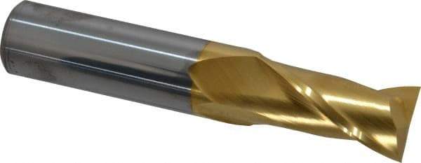 Hertel - 3/4", 1-1/2" LOC, 3/4" Shank Diam, 4" OAL, 2 Flute, Solid Carbide Square End Mill - Single End, TiN Finish, Spiral Flute, 30° Helix, Centercutting, Right Hand Cut - Exact Tool & Supply