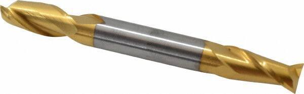 Hertel - 3/8", 3/4" LOC, 3/8" Shank Diam, 3-1/2" OAL, 2 Flute, Solid Carbide Square End Mill - Double End, TiN Finish, 30° Helix, Centercutting - Exact Tool & Supply