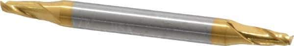 Hertel - 1/8", 1/4" LOC, 1/8" Shank Diam, 1-1/2" OAL, 2 Flute, Solid Carbide Square End Mill - Double End, TiN Finish, 30° Helix, Centercutting - Exact Tool & Supply