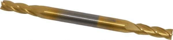 Hertel - 5/32", 7/16" LOC, 3/8" Shank Diam, 3-1/4" OAL, 4 Flute, Solid Carbide Square End Mill - Double End, TiN Finish, 30° Helix, Centercutting, Right Hand Cut - Exact Tool & Supply