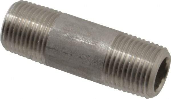 Merit Brass - Schedule 80, 1/2" Pipe x 2-1/2" Long, Grade 304/304L Stainless Steel Pipe Nipple - Seamless & Threaded - Exact Tool & Supply