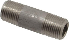 Merit Brass - Schedule 80, 1/2" Pipe x 2-1/2" Long, Grade 304/304L Stainless Steel Pipe Nipple - Seamless & Threaded - Exact Tool & Supply