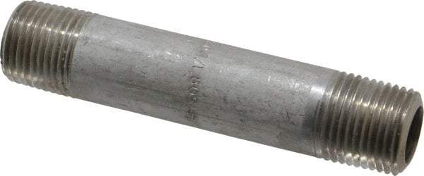 Merit Brass - Schedule 80, 1/2" Pipe x 4" Long, Grade 304/304L Stainless Steel Pipe Nipple - Seamless & Threaded - Exact Tool & Supply