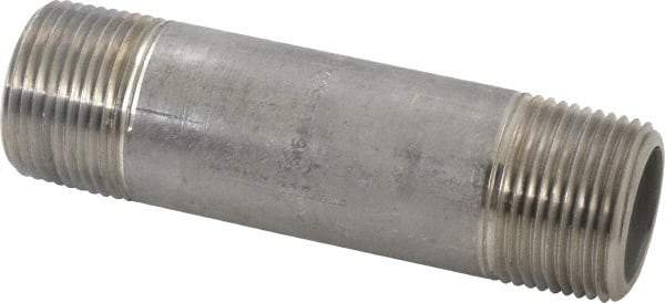 Merit Brass - Schedule 80, 1" Pipe x 4-1/2" Long, Grade 304/304L Stainless Steel Pipe Nipple - Seamless & Threaded - Exact Tool & Supply