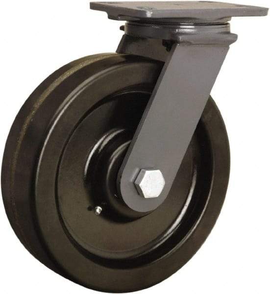 Hamilton - 8" Diam x 2-1/2" Wide x 10-1/4" OAH Top Plate Mount Swivel Caster - Phenolic, 2,000 Lb Capacity, Straight Roller Bearing, 4-1/2 x 6-1/2" Plate - Exact Tool & Supply