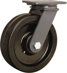 Hamilton - 8" Diam x 2-1/2" Wide x 10-1/4" OAH Top Plate Mount Swivel Caster - Phenolic, 2,000 Lb Capacity, Tapered Roller Bearing, 4-1/2 x 6-1/2" Plate - Exact Tool & Supply