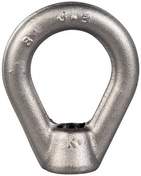 Gibraltar - 2,700 Lb Capacity, 1/2-13 Thread, Stainless Steel Lifting Eye Nut - Grade 304, 2-1/2" High, 1-1/4" Inside & 2" Outside Eye Diam, 7/8" Bell/Base Width - Exact Tool & Supply
