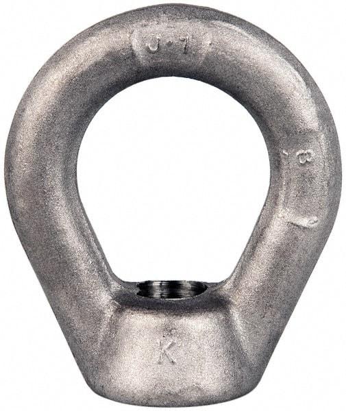 Gibraltar - 5,000 Lb Capacity, 5/8-11 Thread, Stainless Steel Lifting Eye Nut - Grade 304, 3" High, 1-1/2" Inside & 2-1/2" Outside Eye Diam, 1-3/8" Bell/Base Width - Exact Tool & Supply
