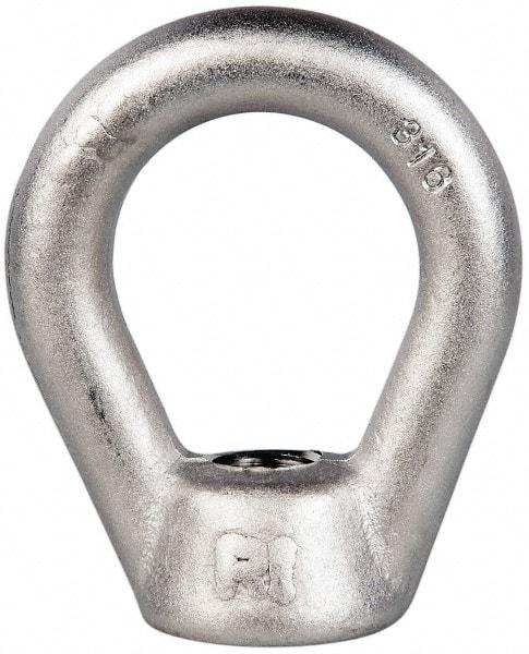 Gibraltar - 5,000 Lb Capacity, 5/8-11 Thread, Stainless Steel Lifting Eye Nut - Grade 316, 3" High, 1-1/2" Inside & 2-1/2" Outside Eye Diam, 1-3/8" Bell/Base Width - Exact Tool & Supply