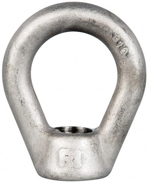 Gibraltar - 5,000 Lb Capacity, 3/4-10 Thread, Stainless Steel Lifting Eye Nut - Grade 316, 3" High, 1-1/2" Inside & 2-1/2" Outside Eye Diam, 1-3/8" Bell/Base Width - Exact Tool & Supply