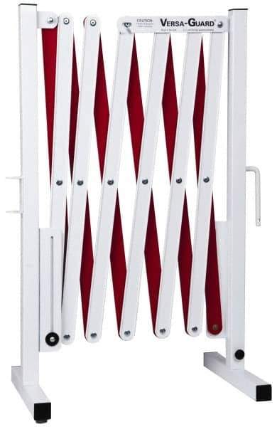 Made in USA - 37" High Folding Barricade - Aluminum & Steel Frame, Red/White - Exact Tool & Supply
