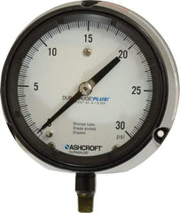 Ashcroft - 4-1/2" Dial, 1/4 Thread, 0-30 Scale Range, Pressure Gauge - Lower Connection, Rear Flange Connection Mount, Accurate to 0.5% of Scale - Exact Tool & Supply