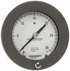 Ashcroft - 4-1/2" Dial, 1/4 Thread, 0-30 Scale Range, Pressure Gauge - Center Back Connection Mount, Accurate to 0.5% of Scale - Exact Tool & Supply