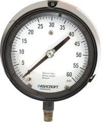 Ashcroft - 4-1/2" Dial, 1/4 Thread, 0-60 Scale Range, Pressure Gauge - Lower Connection, Rear Flange Connection Mount, Accurate to 0.5% of Scale - Exact Tool & Supply