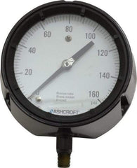 Ashcroft - 4-1/2" Dial, 1/4 Thread, 0-160 Scale Range, Pressure Gauge - Lower Connection, Rear Flange Connection Mount, Accurate to 0.5% of Scale - Exact Tool & Supply