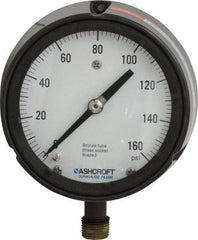 Ashcroft - 4-1/2" Dial, 1/2 Thread, 0-160 Scale Range, Pressure Gauge - Lower Connection, Rear Flange Connection Mount, Accurate to 0.5% of Scale - Exact Tool & Supply