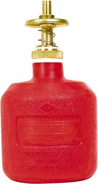 Justrite - 8 oz Brass Spill Proof Can - 5-1/2" High x 11-3/4" Diam, Red - Exact Tool & Supply