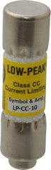 Cooper Bussmann - 150 VDC, 600 VAC, 10 Amp, Time Delay General Purpose Fuse - Fuse Holder Mount, 1-1/2" OAL, 20 at DC, 200 at AC (RMS) kA Rating, 13/32" Diam - Exact Tool & Supply