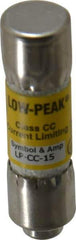 Cooper Bussmann - 150 VDC, 600 VAC, 15 Amp, Time Delay General Purpose Fuse - Fuse Holder Mount, 1-1/2" OAL, 20 at DC, 200 at AC (RMS) kA Rating, 13/32" Diam - Exact Tool & Supply