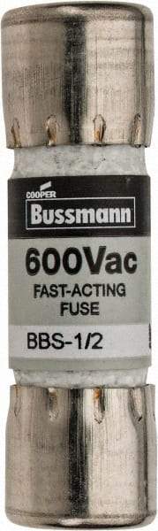 Cooper Bussmann - 600 VAC, 0.5 Amp, Fast-Acting General Purpose Fuse - Fuse Holder Mount, 1-3/8" OAL, 10 at AC kA Rating, 13/32" Diam - Exact Tool & Supply