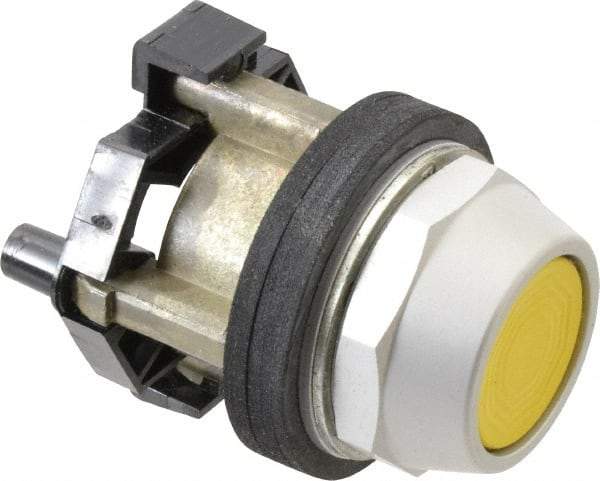 Eaton Cutler-Hammer - 30-1/2mm Mount Hole, Flush, Pushbutton Switch - Yellow Pushbutton, Nonilluminated, Momentary (MO) - Exact Tool & Supply