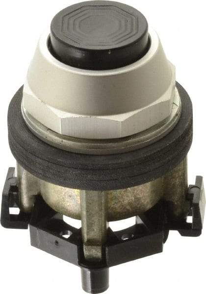 Eaton Cutler-Hammer - 30-1/2mm Mount Hole, Extended Straight, Pushbutton Switch Only - Round, Black Pushbutton, Nonilluminated, Momentary (MO), Corrosion Resistant, Oiltight and Watertight - Exact Tool & Supply