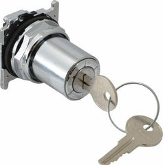 Eaton Cutler-Hammer - 30-1/2mm Mount Hole, 3 Position, Key Operated, Selector Switch Only - Silver, Maintained (MA) - Exact Tool & Supply