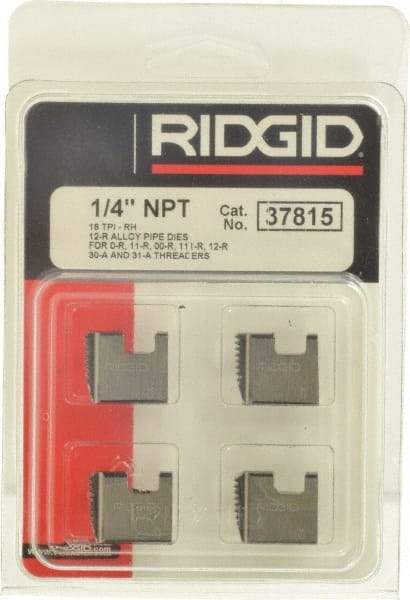 Ridgid - 1/4-18 NPT, Right Hand, Alloy Steel, Pipe Threader Die - Ridgid OO-R, 11-R, 12-R, O-R, 11-R Ratchet Threaders or 30A, 31A 3-Way Pipe Threaders Compatibility - Exact Tool & Supply