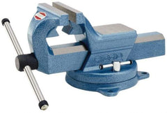 Ridgid - 5" Jaw Width x 7-1/2" Jaw Opening Capacity, 3-5/8" Throat Depth, Bench & Pipe Combination Vise - 0, 1/2 to 3-1/2" Pipe Capacity, Swivel Base, Bolt Down Attachment, Steel - Exact Tool & Supply