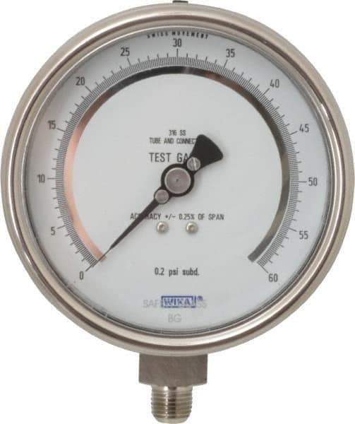 Wika - 4" Dial, 1/4 Thread, 0-300 Scale Range, Pressure Gauge - Lower Connection Mount, Accurate to 0.25% of Scale - Exact Tool & Supply