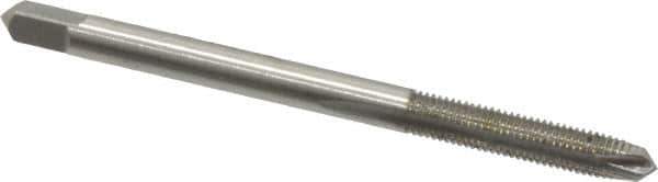 Made in USA - #6-48 UNS, 2 Flute, Bright Finish, High Speed Steel Spiral Point Tap - Plug Chamfer, Right Hand Thread, 2" OAL, 11/16" Thread Length, 0.141" Shank Diam - Exact Tool & Supply
