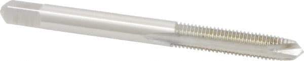 Made in USA - #12-32 UNEF, 2 Flute, Bright Finish, High Speed Steel Spiral Point Tap - Plug Chamfer, Right Hand Thread, 2-3/8" OAL, 15/16" Thread Length, 0.22" Shank Diam - Exact Tool & Supply