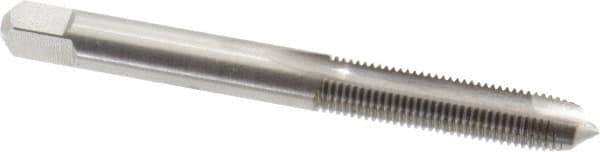 Made in USA - 1/4-32 UNEF, 2 Flute, Bright Finish, High Speed Steel Spiral Point Tap - Plug Chamfer, Right Hand Thread, 2-1/2" OAL, 1" Thread Length, 0.255" Shank Diam - Exact Tool & Supply