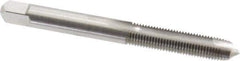 Made in USA - 1/4-32 UNEF, 2 Flute, Bright Finish, High Speed Steel Spiral Point Tap - Plug Chamfer, Right Hand Thread, 2-1/2" OAL, 1" Thread Length, 0.255" Shank Diam - Exact Tool & Supply