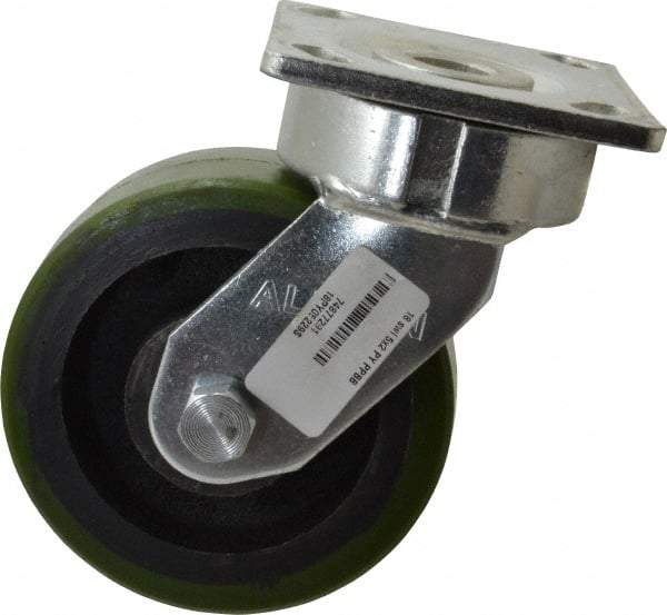 Albion - 5" Diam x 2" Wide x 6-1/2" OAH Top Plate Mount Swivel Caster - Polyurethane, 1,000 Lb Capacity, Precision Sealed Bearing, 4 x 4-1/2" Plate - Exact Tool & Supply