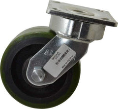 Albion - 5" Diam x 2" Wide x 6-1/2" OAH Top Plate Mount Swivel Caster - Polyurethane, 1,000 Lb Capacity, Precision Sealed Bearing, 4 x 4-1/2" Plate - Exact Tool & Supply