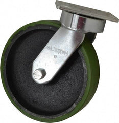 Albion - 8" Diam x 2" Wide x 9-1/2" OAH Top Plate Mount Swivel Caster - Polyurethane, 1,250 Lb Capacity, Precision Sealed Bearing, 4 x 4-1/2" Plate - Exact Tool & Supply